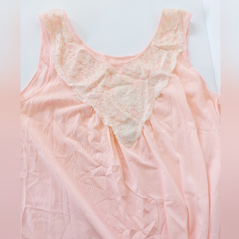 70s Pink Nightgown with Lace Small Texsheen Lingerie‎ Vintage Cottage Boudoir